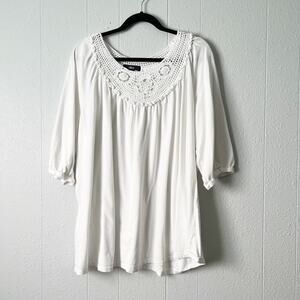 Ellos Top Womens 1X Crochet Cotton Modal Stretch Puff Sleeve Career Workwear